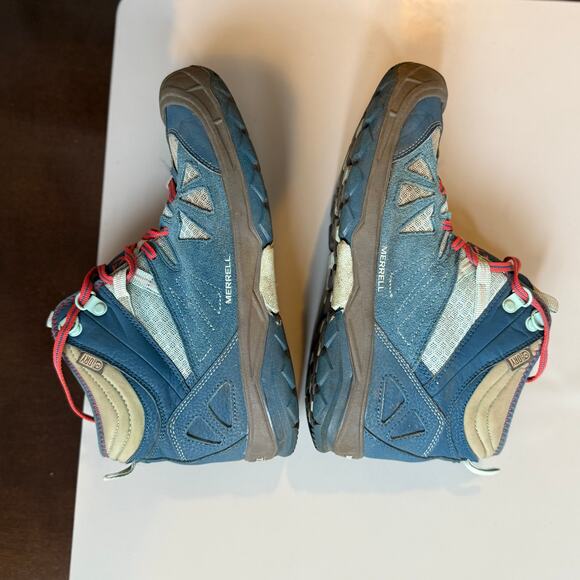Merrell Capra Mid Waterproof Hiking Boots Blue Leather Mesh Women’s 6 - Picture 1 of 9
